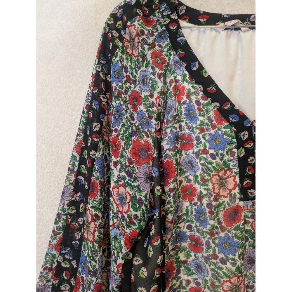 Nanette Lepore Blouse Women's 2X Multicolor Floral V-Neck Long Balloon Sleeve - Picture 3 of 12